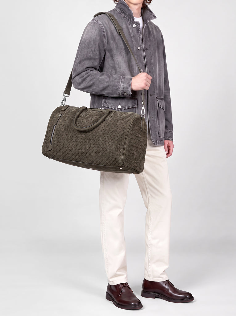 ARMOR 01 - Grüne Wochenendtasche aus gewebtem Wildleder-hover