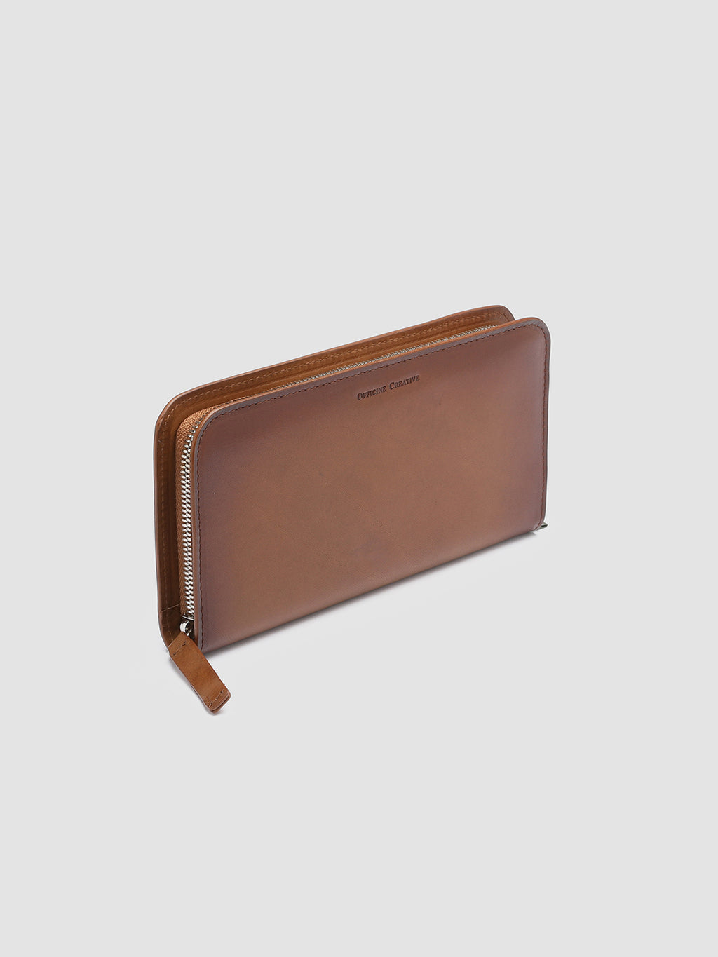 BERGE’ 01 - Braune Lederbrieftasche mit umlaufendem Reißverschluss - image 2,side view