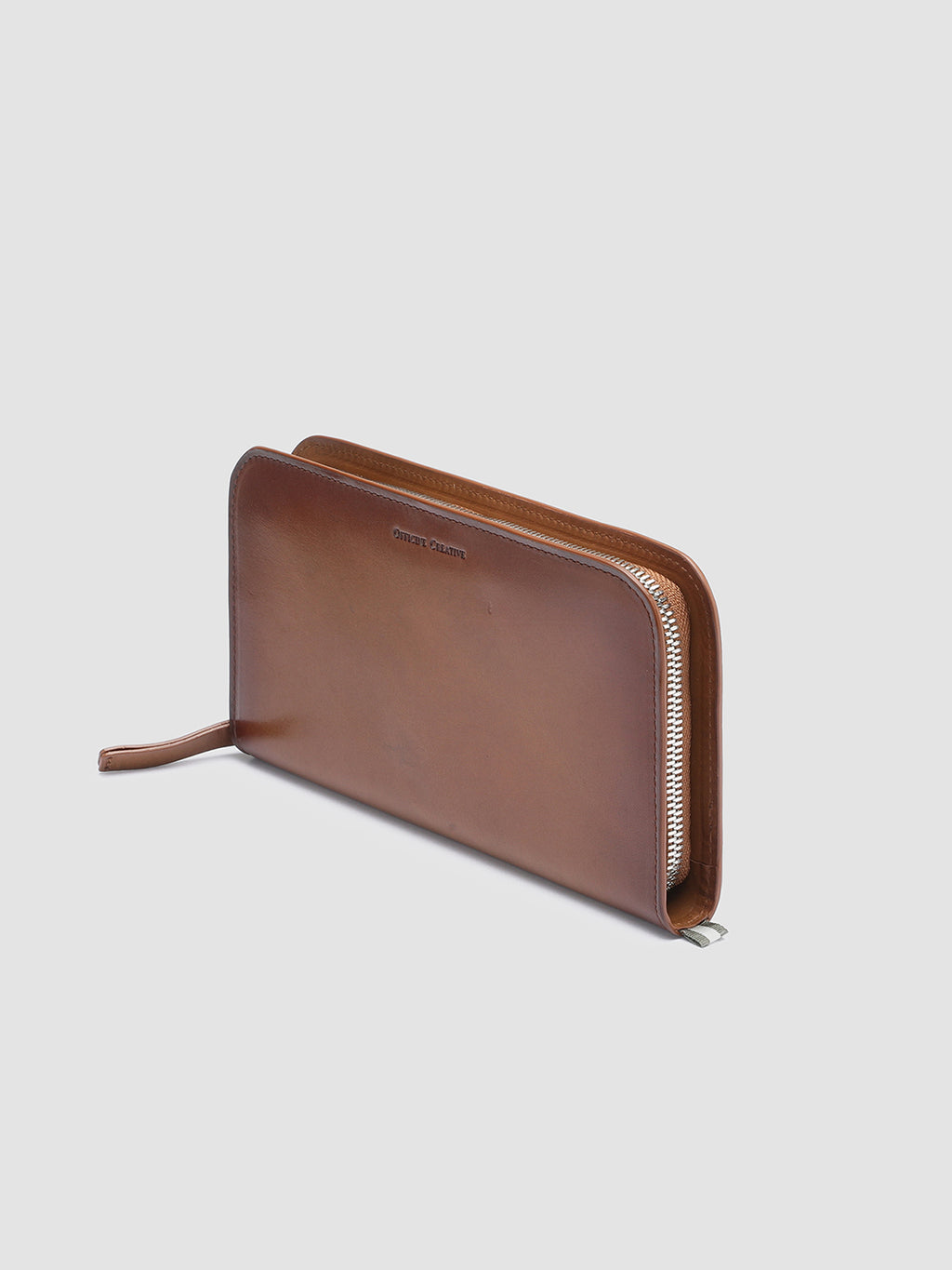 BERGE’ 01 - Braune Lederbrieftasche mit umlaufendem Reißverschluss - image 3,side view