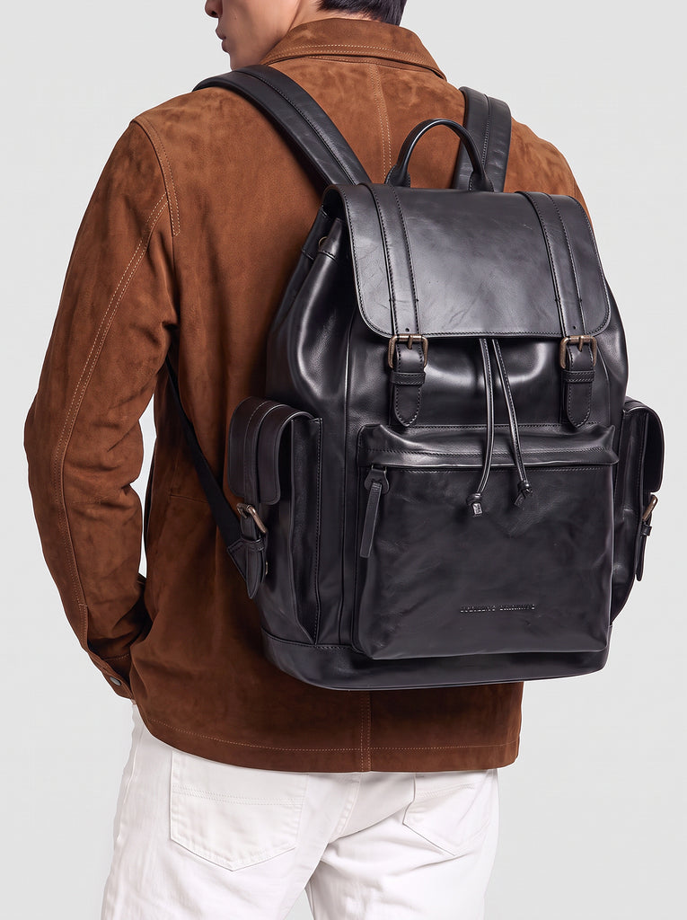BOSTONIAN 003 - Black Leather Backpack-hover