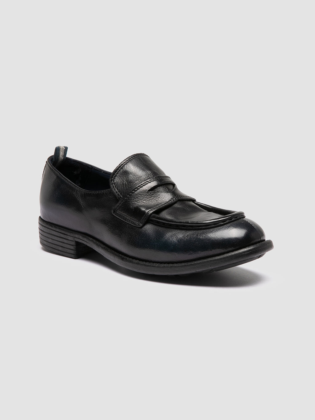 CALIXTE 020 - Navy Leather Penny Loafers - image 3,side view