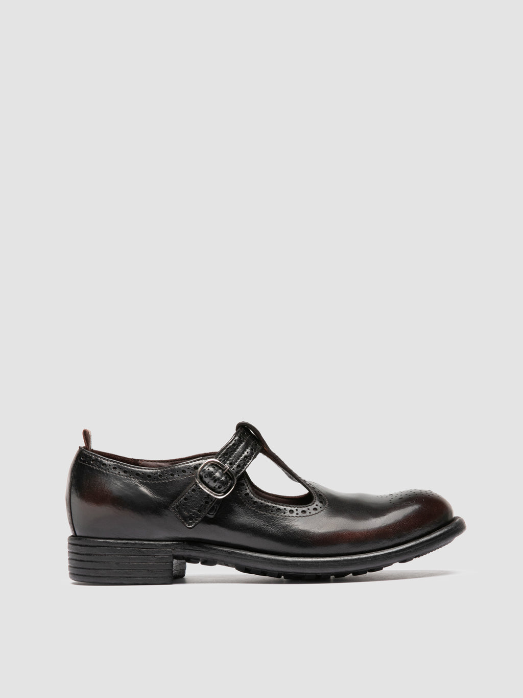 CALIXTE 071 - Burgundy Leather T-Bar Shoes - image 1,side view