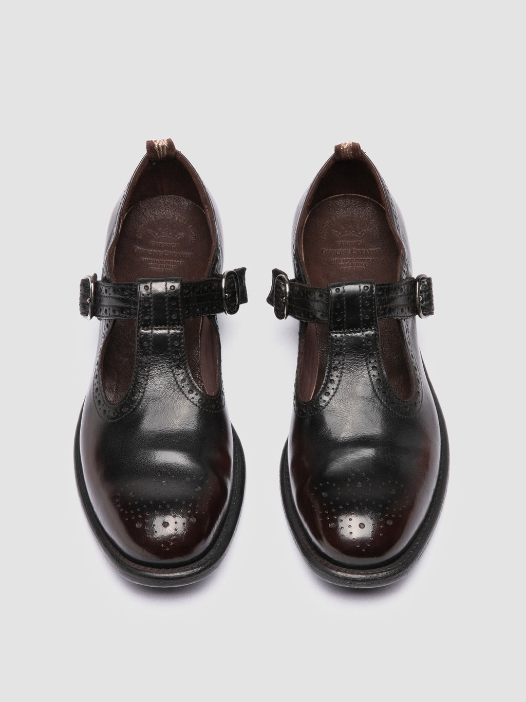 CALIXTE 071 - Burgundy Leather T-Bar Shoes - image 2,side view