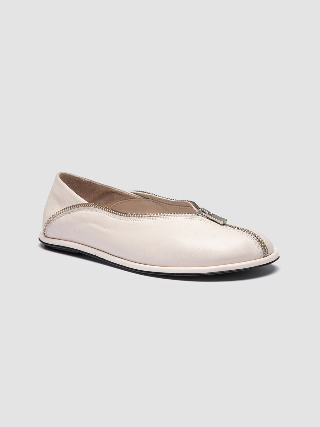 FONTAYNE 006 - White Leather Ballerina Shoes - image 3,side view