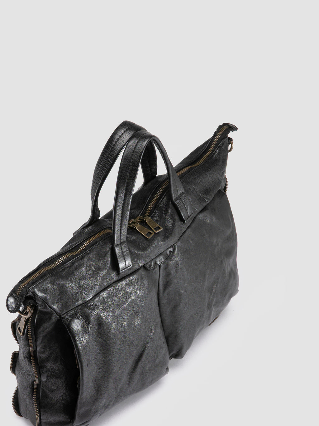 HELMET 046 - Black Leather Briefcase - image 2,side view