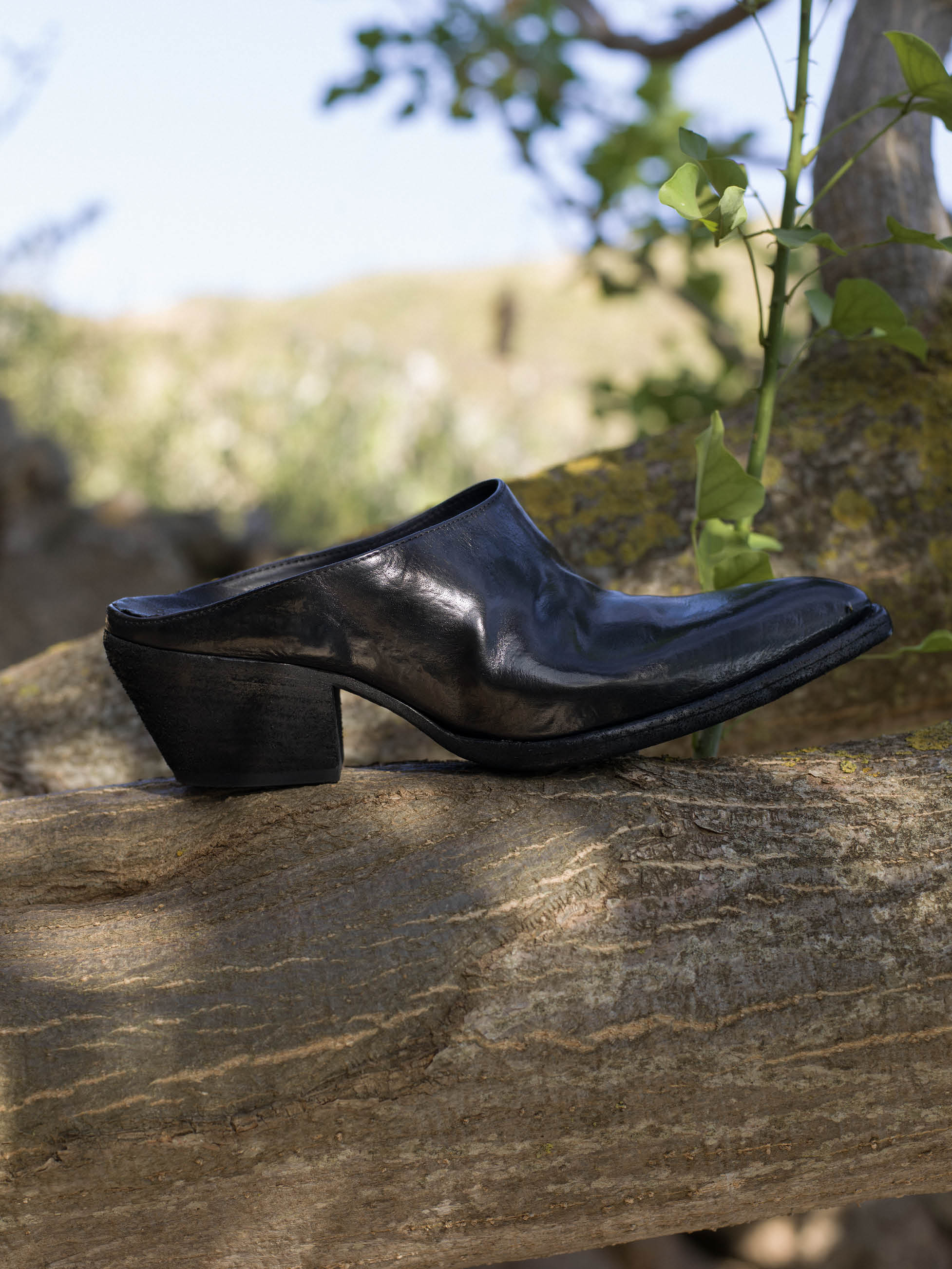 Officine Creative Leather Sabot Texas Texan Women Handcrafted Black Design PieceDyed
