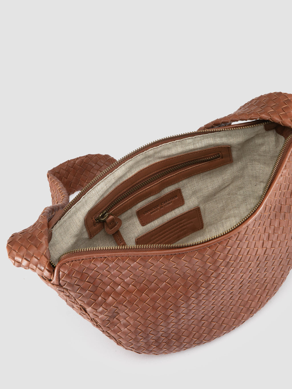 OC CLASS 068 - Braune Umhängetasche aus gewebtem Leder - image 6,side view