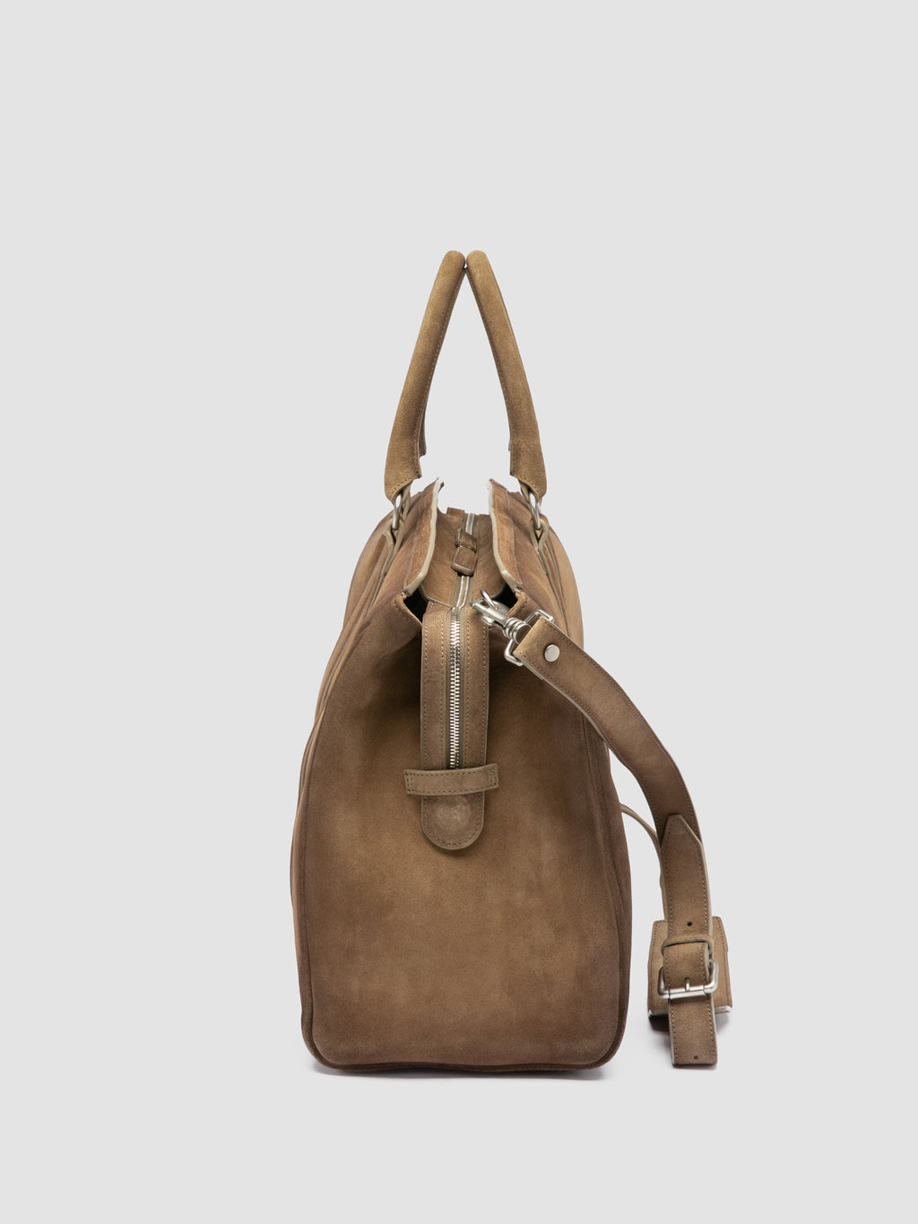 QUENTIN 009 - Taupefarbene Tasche aus Wildleder - image 5,side view