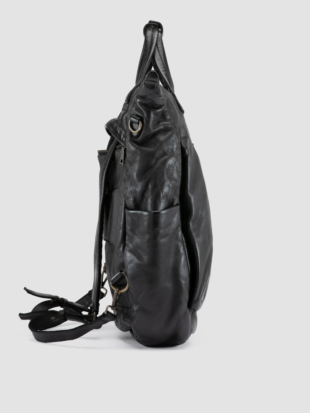 HELMET 055 - Schwarzer Lederrucksack - image 4,side view