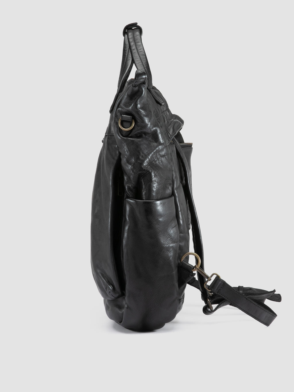 HELMET 055 - Schwarzer Lederrucksack - image 6,side view