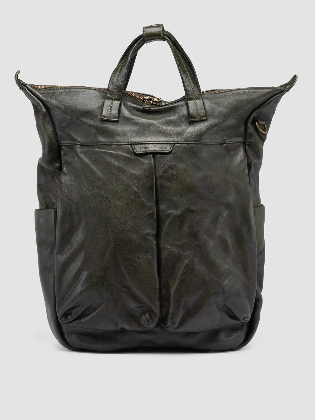 HELMET 055 - Grüner Lederrucksack - image 3,side view