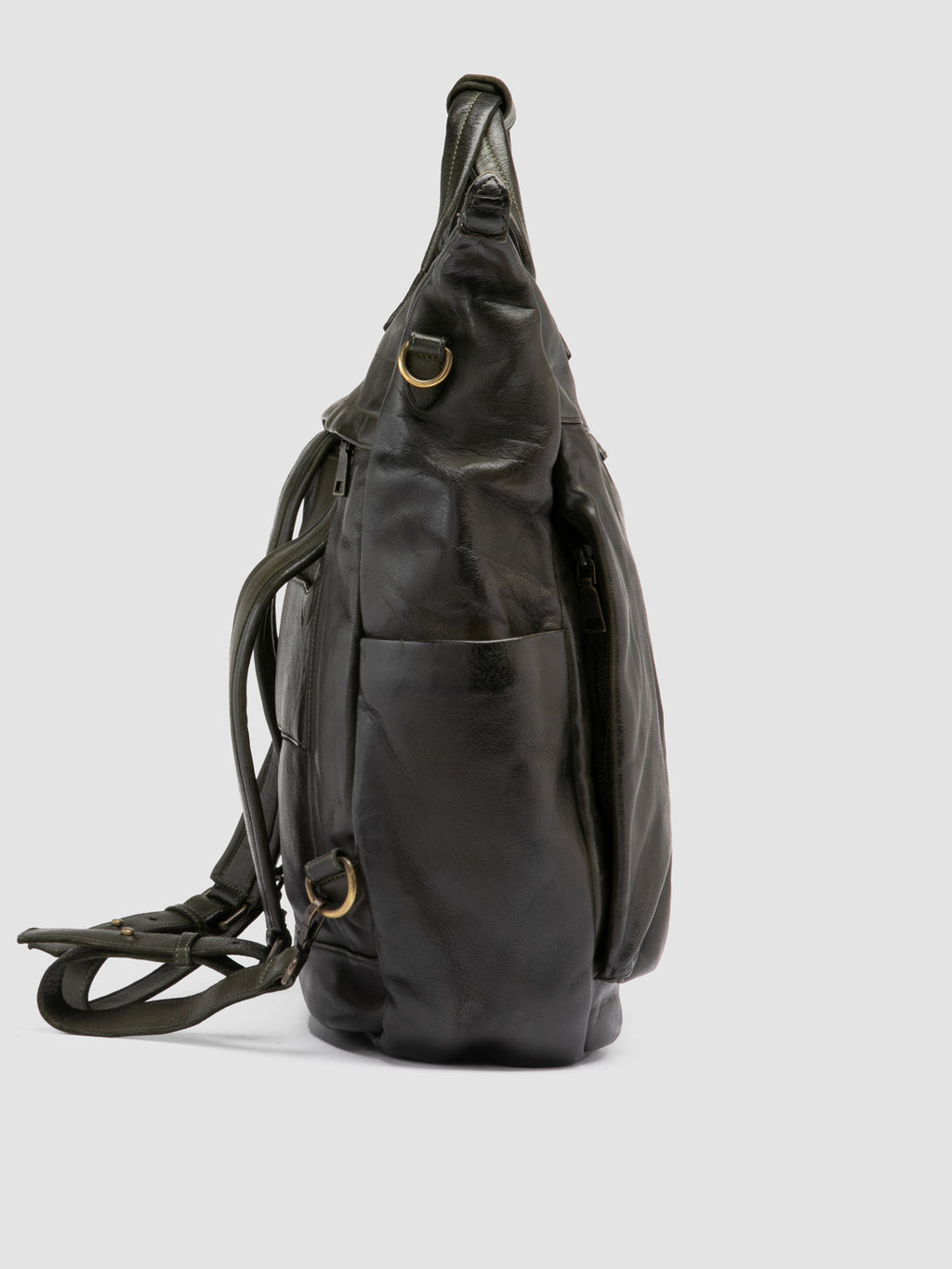 HELMET 055 - Grüner Lederrucksack - image 4,side view