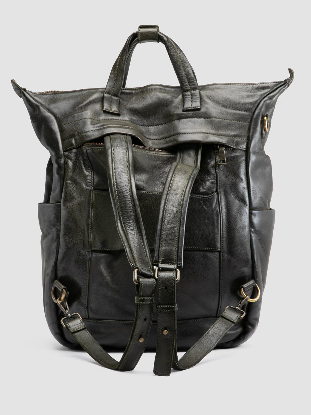 HELMET 055 - Grüner Lederrucksack - image 5,side view