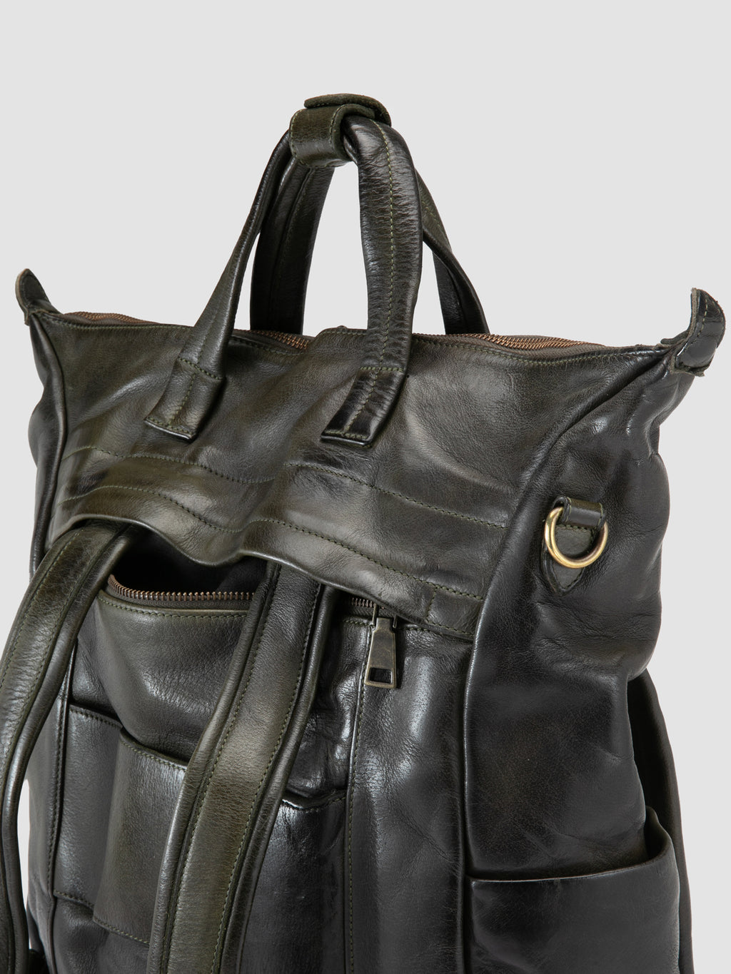HELMET 055 - Grüner Lederrucksack - image 7,side view
