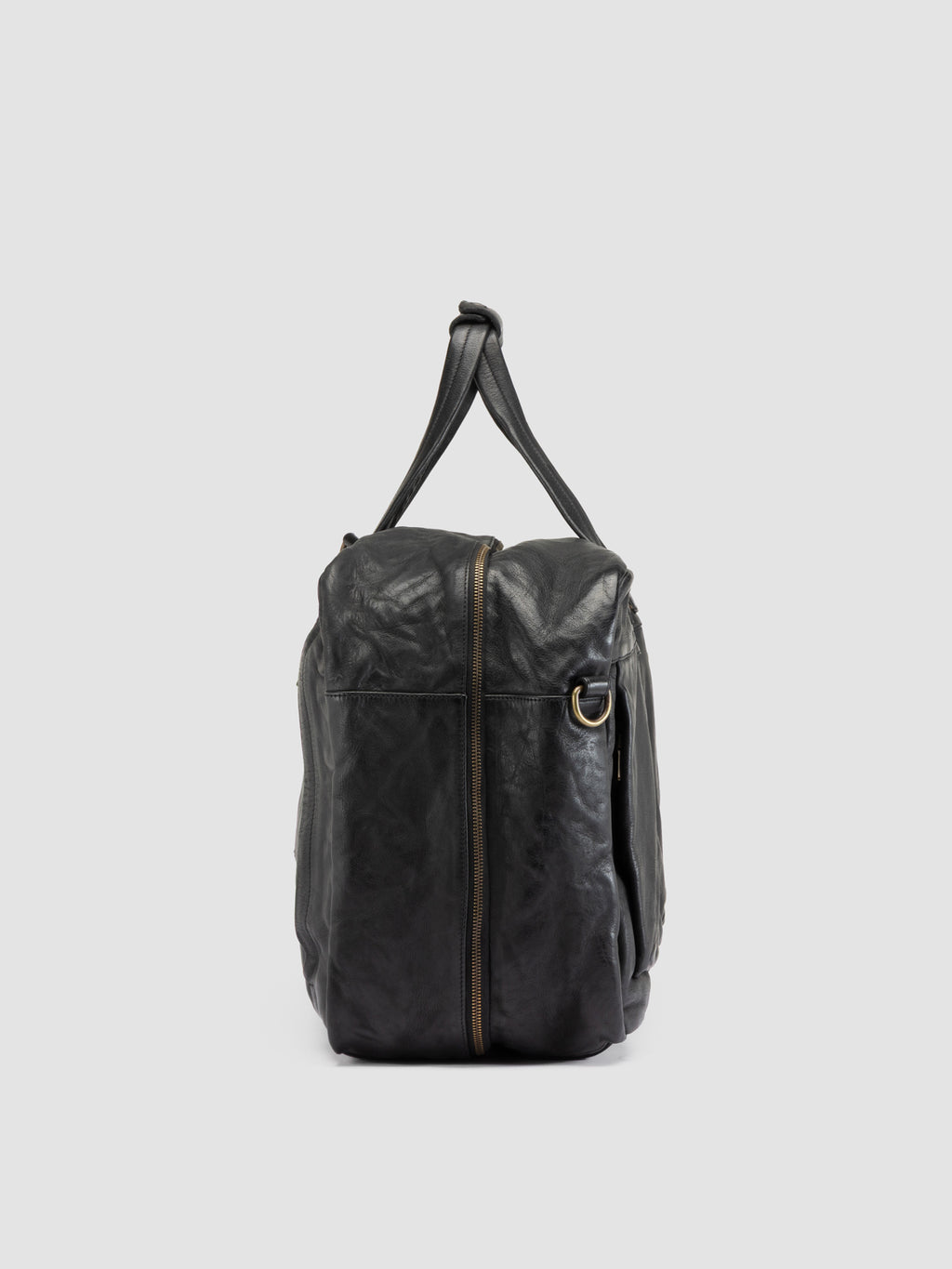 HELMET 056 - Schwarze Reisetasche aus Leder - image 3,side view