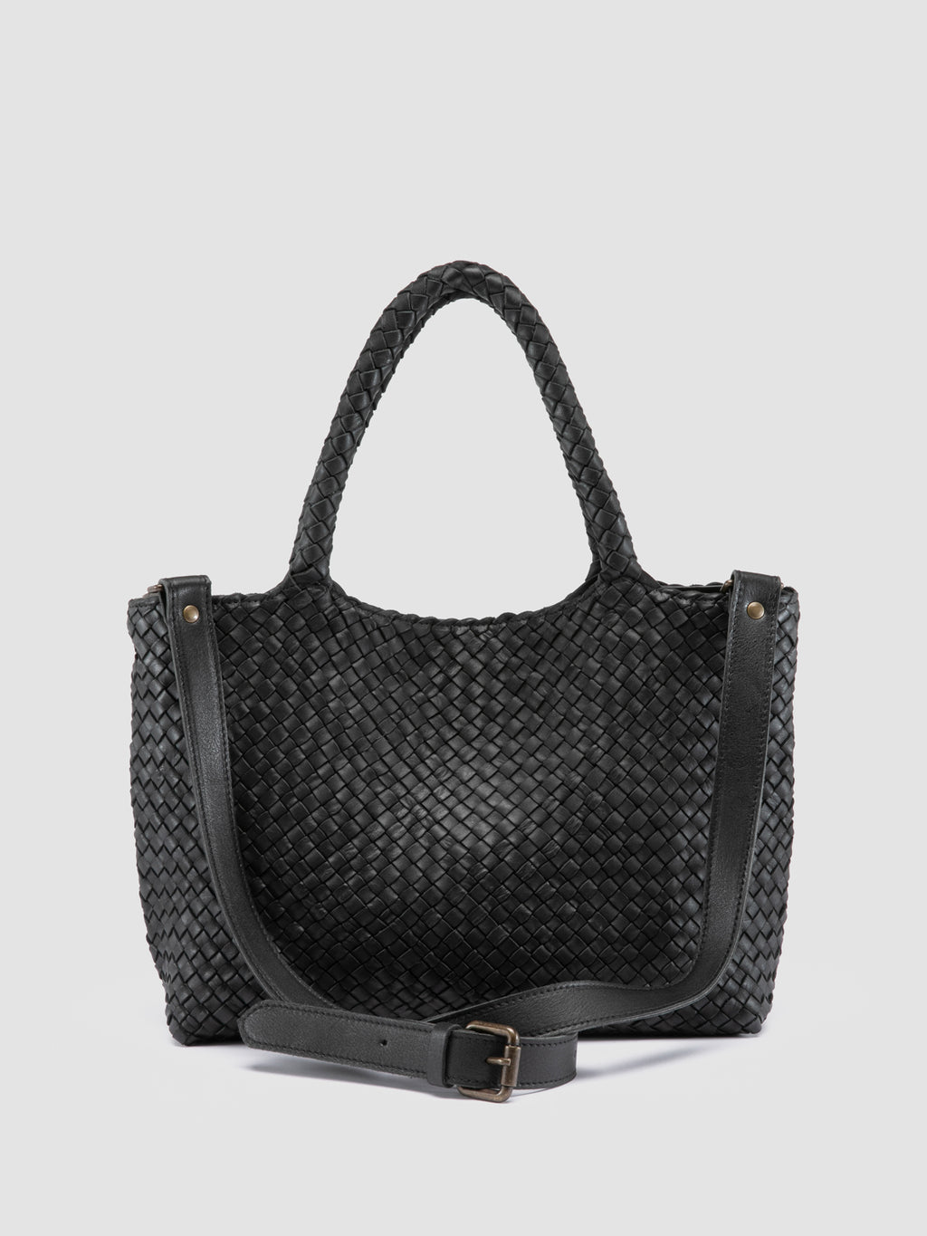 RAQUEL 001 - Black Leather Shoulder Bag - image 5,side view