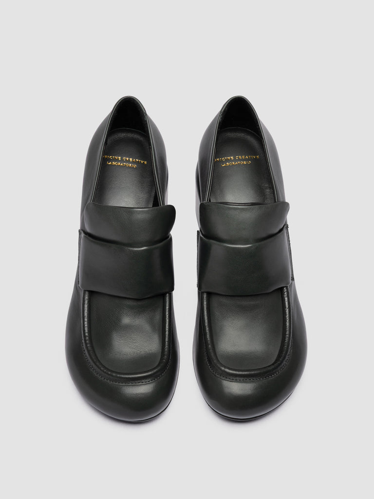 ETHEL 001 - Green Leather Penny Loafers