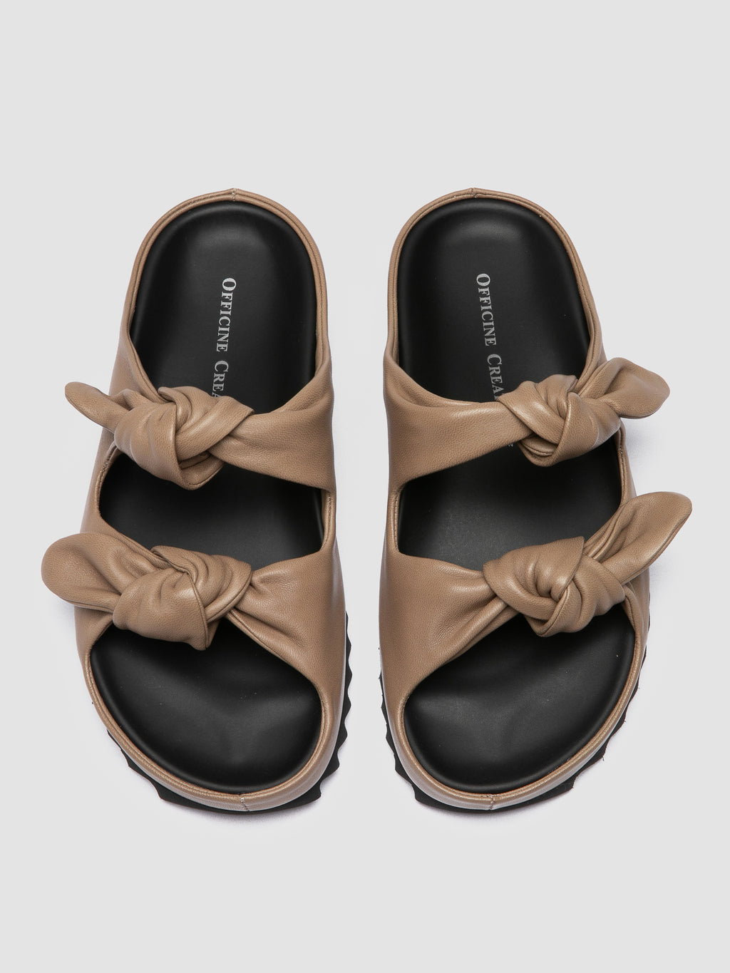 PELAGIE 021 - Taupe Leather Slide Sandals - image 2,side view
