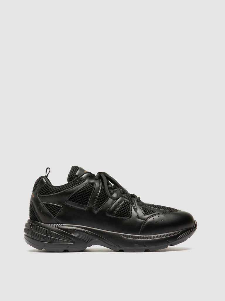 SUPURBIA 101 - Black Leather & Mesh Low Top Sneakers