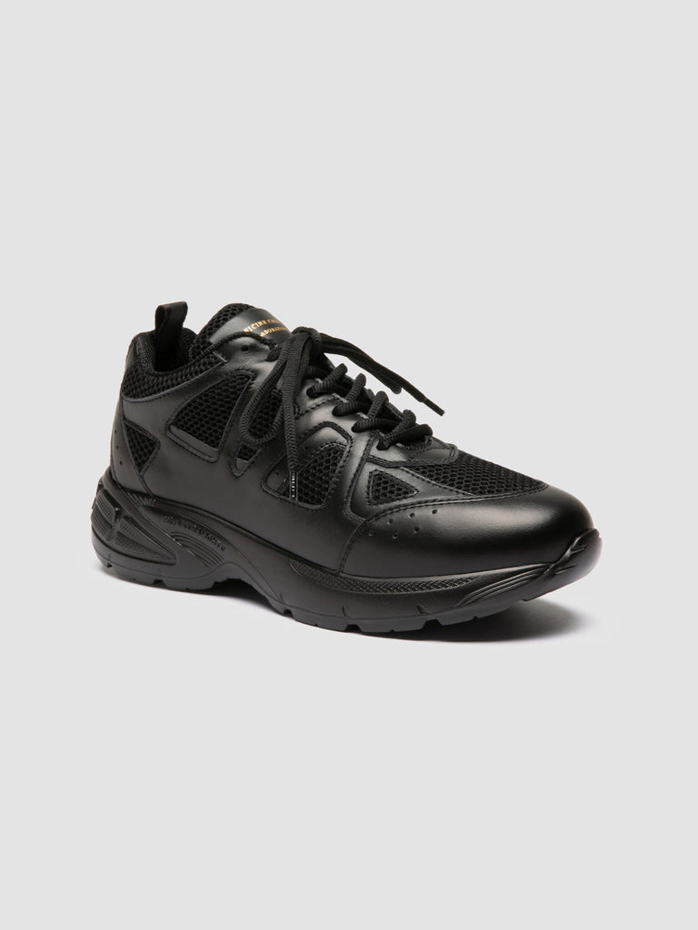 SUPURBIA 101 - Black Leather & Mesh Low Top Sneakers