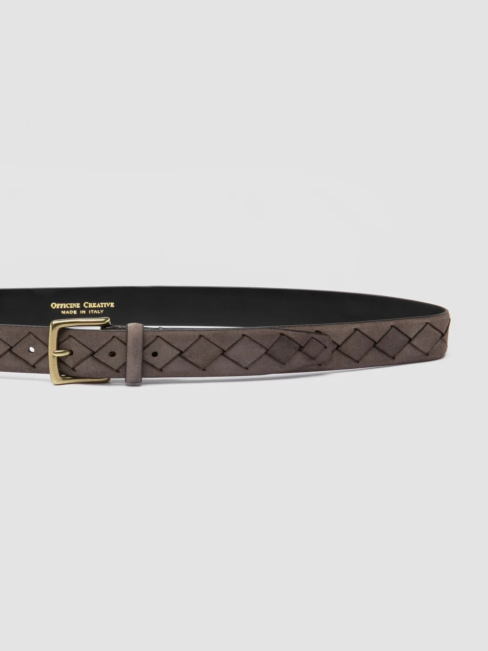 OC STRIP 29 - Taupefarbener Gürtel aus gewebtem Wildleder - image 4,side view