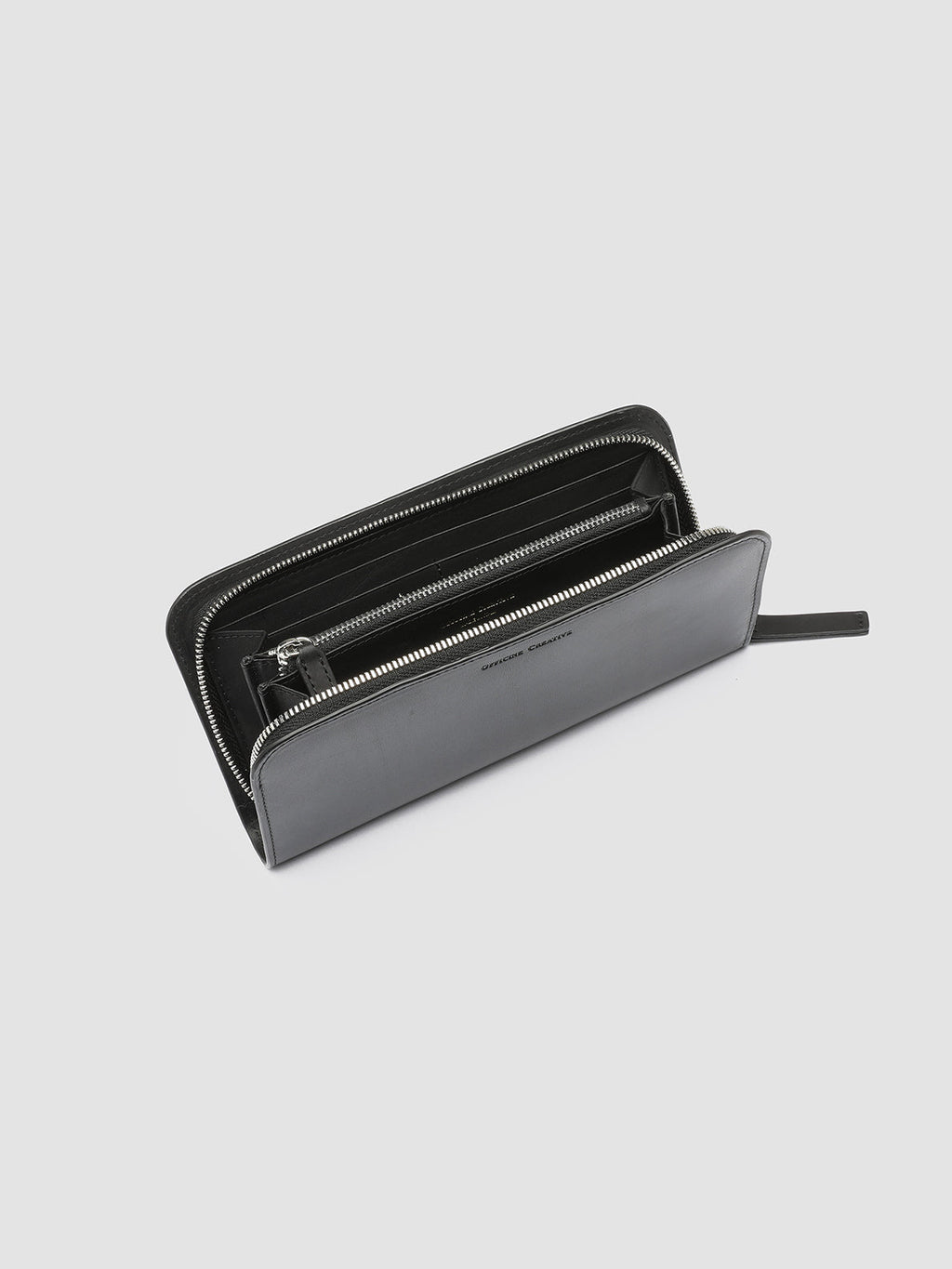 BERGE’ 01 - schwarze Lederbrieftasche mit umlaufendem Reißverschluss - image 5,side view