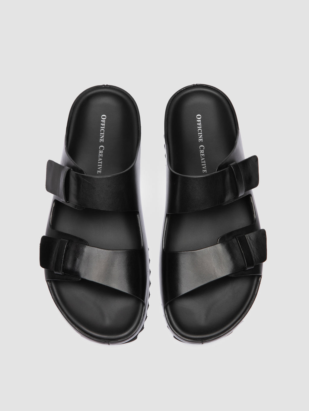 AGORÀ 010 - Black Leather Slide Sandals - image 2,side view