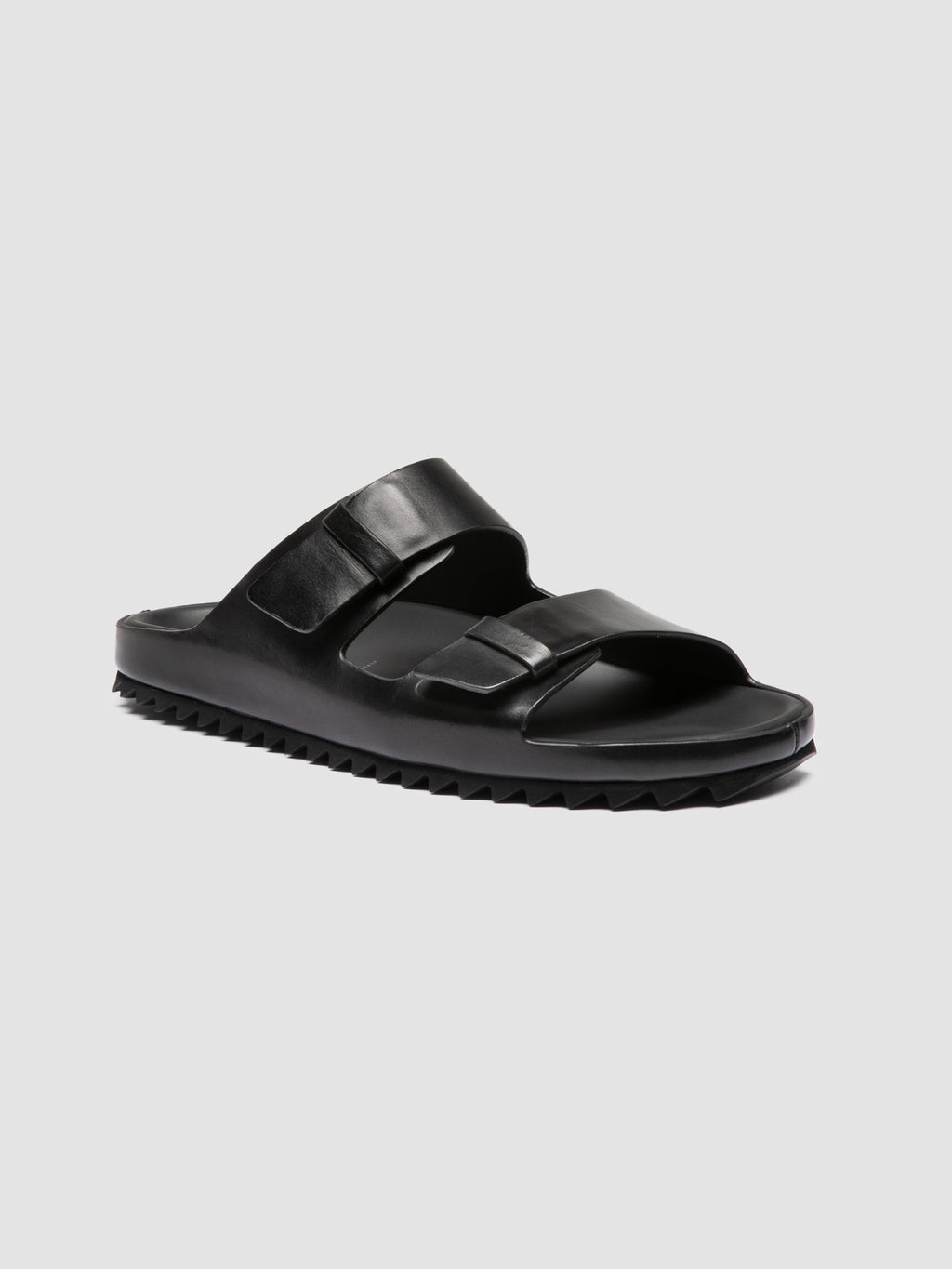 AGORÀ 010 - Black Leather Slide Sandals - image 3,side view