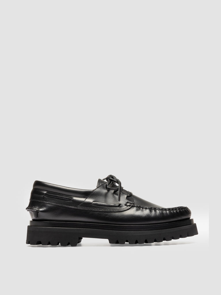 HERITAGE 001 - Black Lug Sole Leather Moccasins