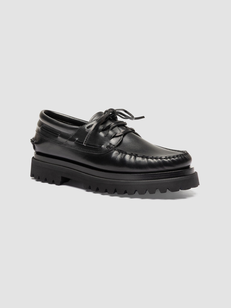 HERITAGE 001 - Black Lug Sole Leather Moccasins