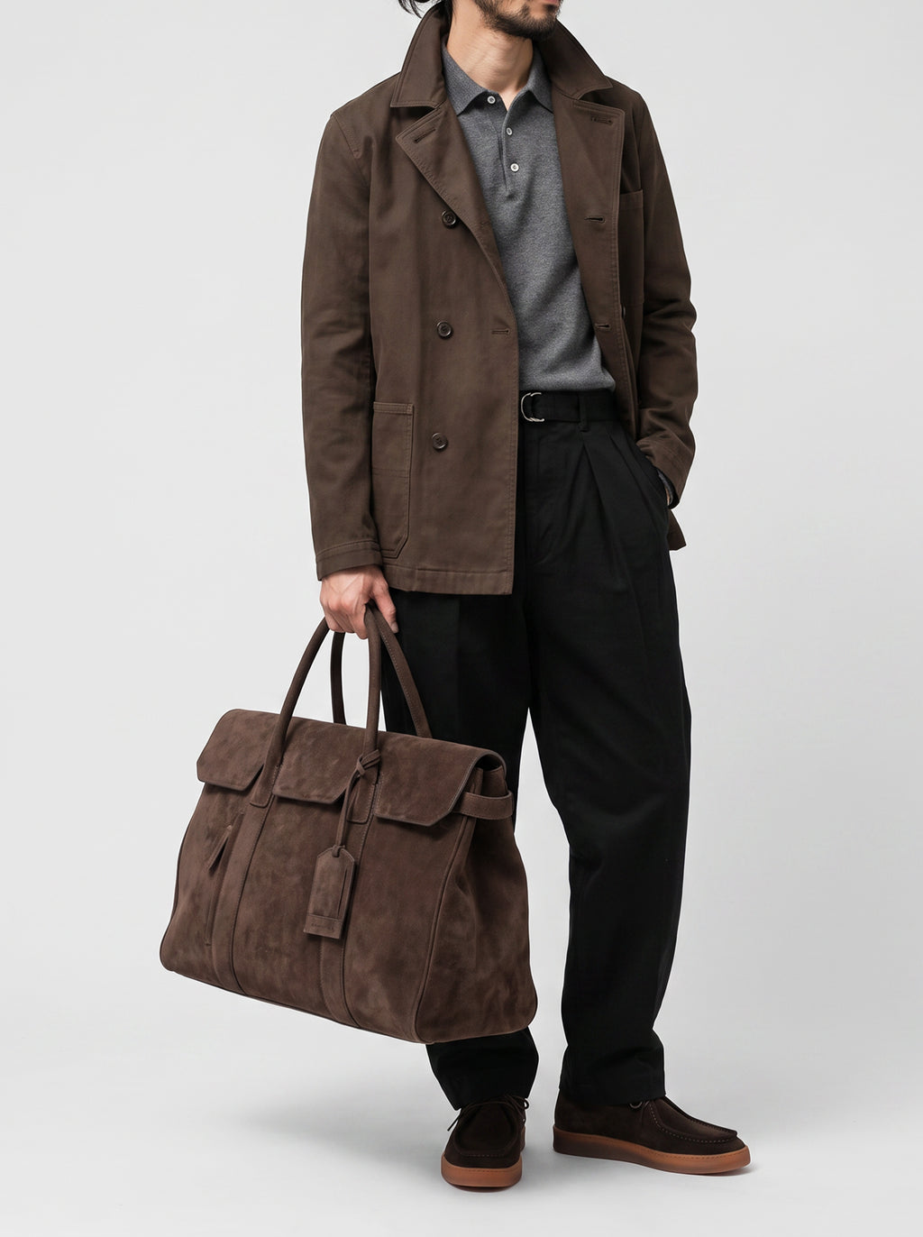 BOSTONIAN 001 - Braune Wochenendtasche aus Wildleder - image 2,side view