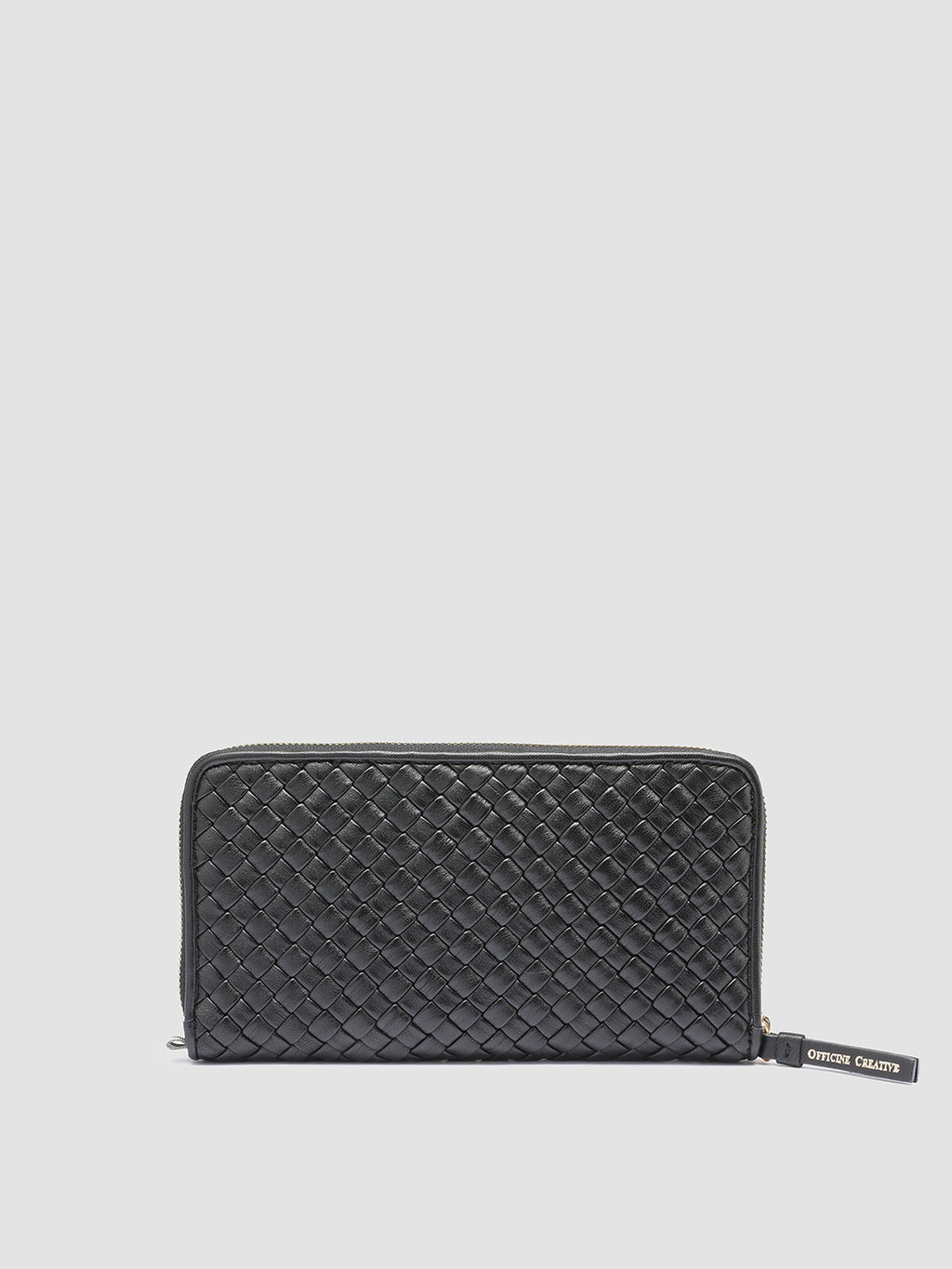 JULIET 101 - Schwarze Brieftasche aus gewebtem Leder mit umlaufendem Reißverschluss - image 1,side view