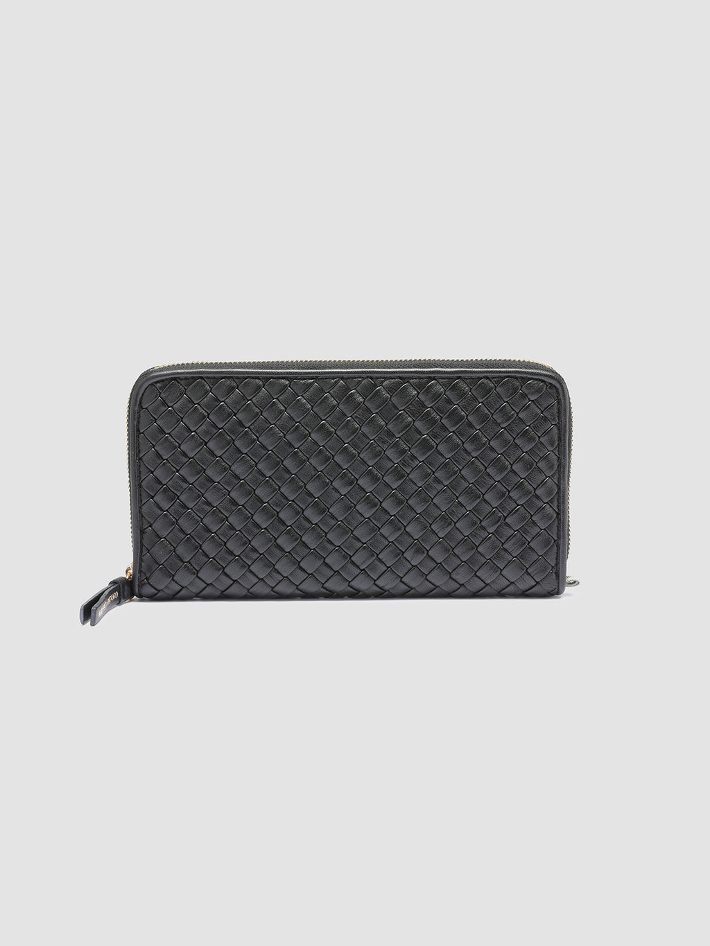 JULIET 101 - Schwarze Brieftasche aus gewebtem Leder mit umlaufendem Reißverschluss - image 3,side view