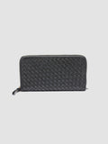 JULIET 101 - Schwarze Brieftasche aus gewebtem Leder mit umlaufendem Reißverschluss - thumb image 3,side view