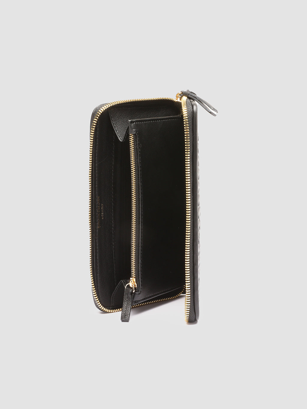 JULIET 101 - Schwarze Brieftasche aus gewebtem Leder mit umlaufendem Reißverschluss - image 2,side view