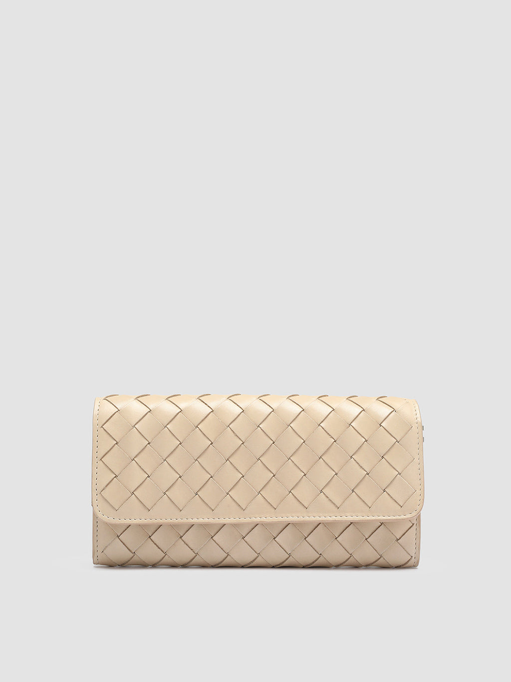 POCHE 109 - Elfenbeinfarbene Brieftasche aus gewebtem Leder - image 1,side view