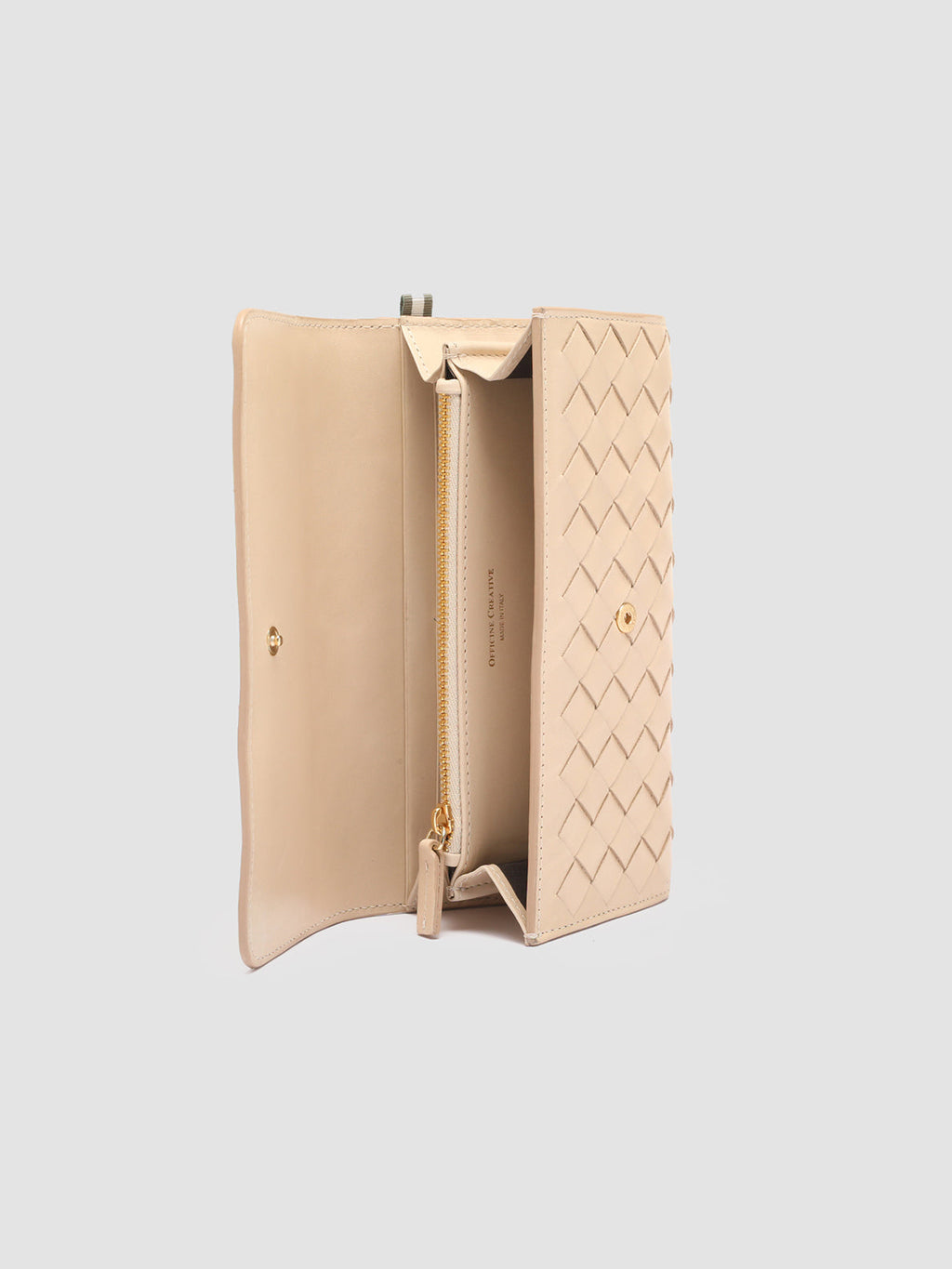 POCHE 109 - Elfenbeinfarbene Brieftasche aus gewebtem Leder - image 4,side view