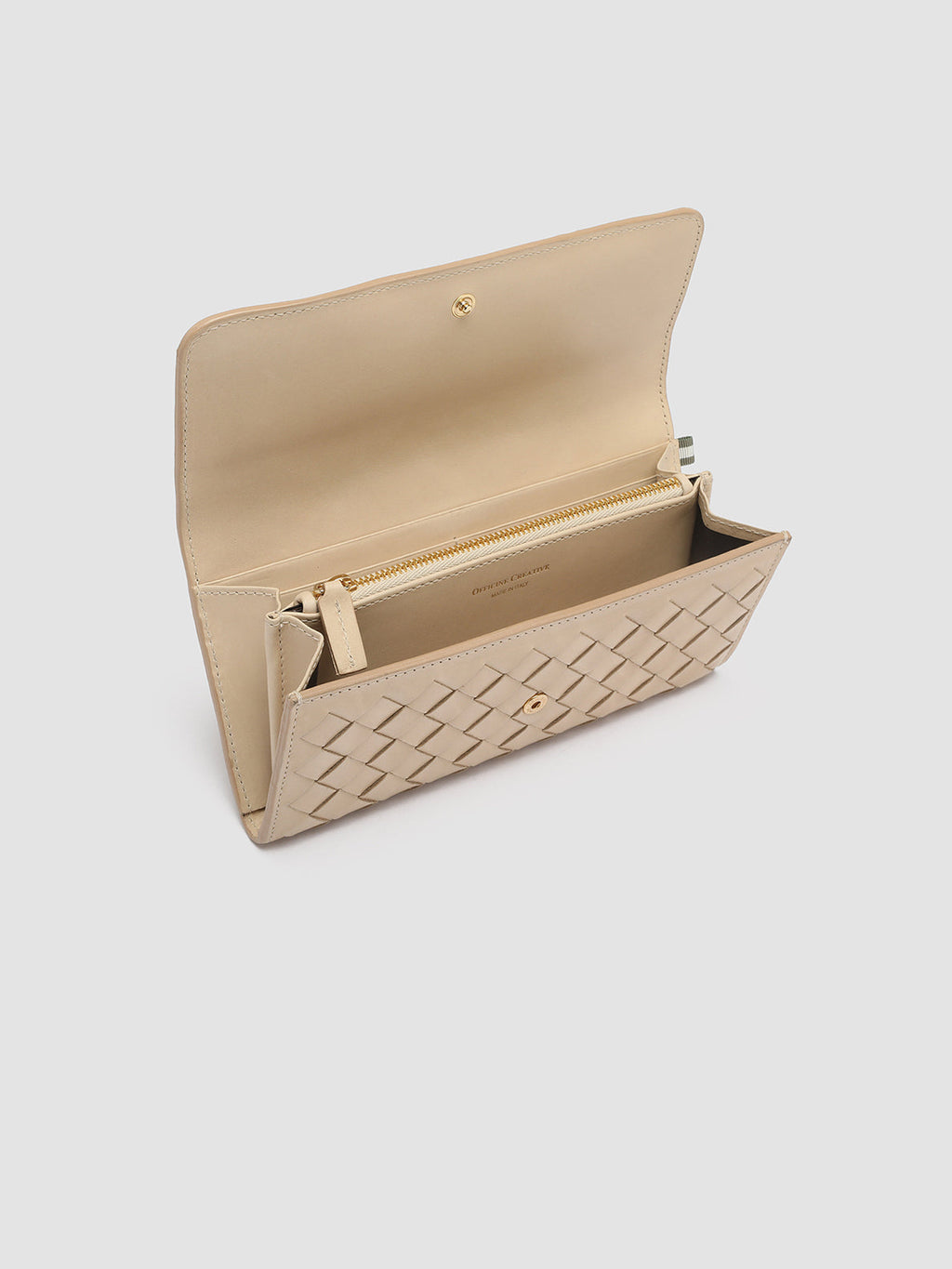 POCHE 109 - Elfenbeinfarbene Brieftasche aus gewebtem Leder - image 2,side view
